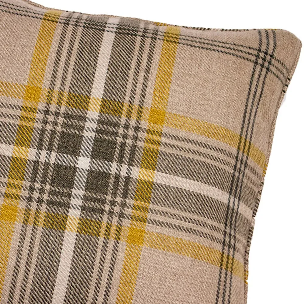 Aviemore Ochre Tartan Cushion - Yellow, Faux Wool