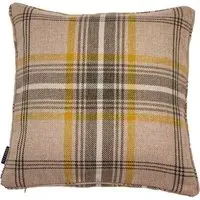 Aviemore Ochre Tartan Cushion - Yellow, Faux Wool