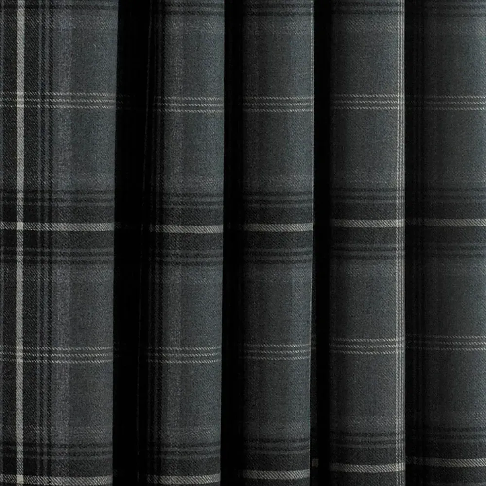 Aviemore Tartan Check Eyelet Curtain - Grey, Polyester