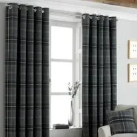 Aviemore Tartan Check Eyelet Curtain - Grey, Polyester