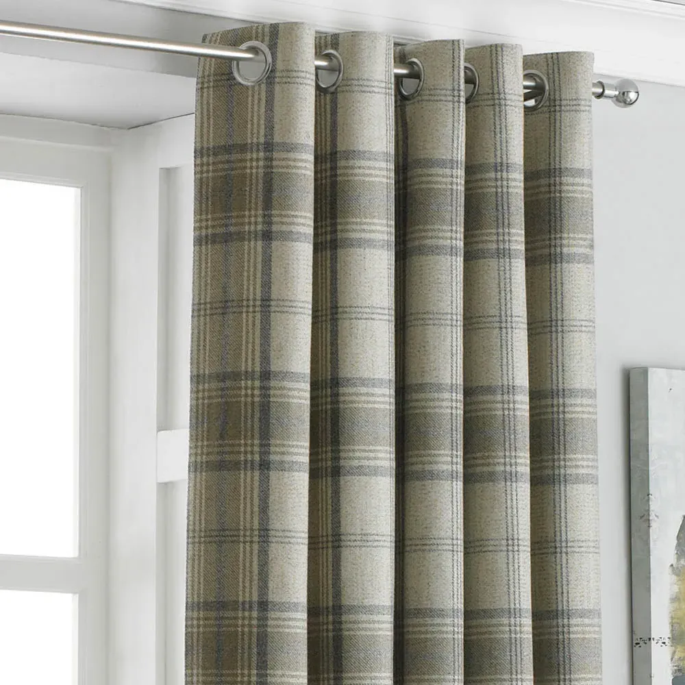 Aviemore Tartan Check Eyelet Curtain - Natural, Polyester
