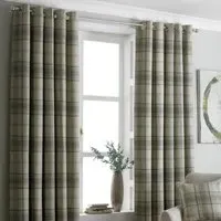 Aviemore Tartan Check Eyelet Curtain - Natural, Polyester