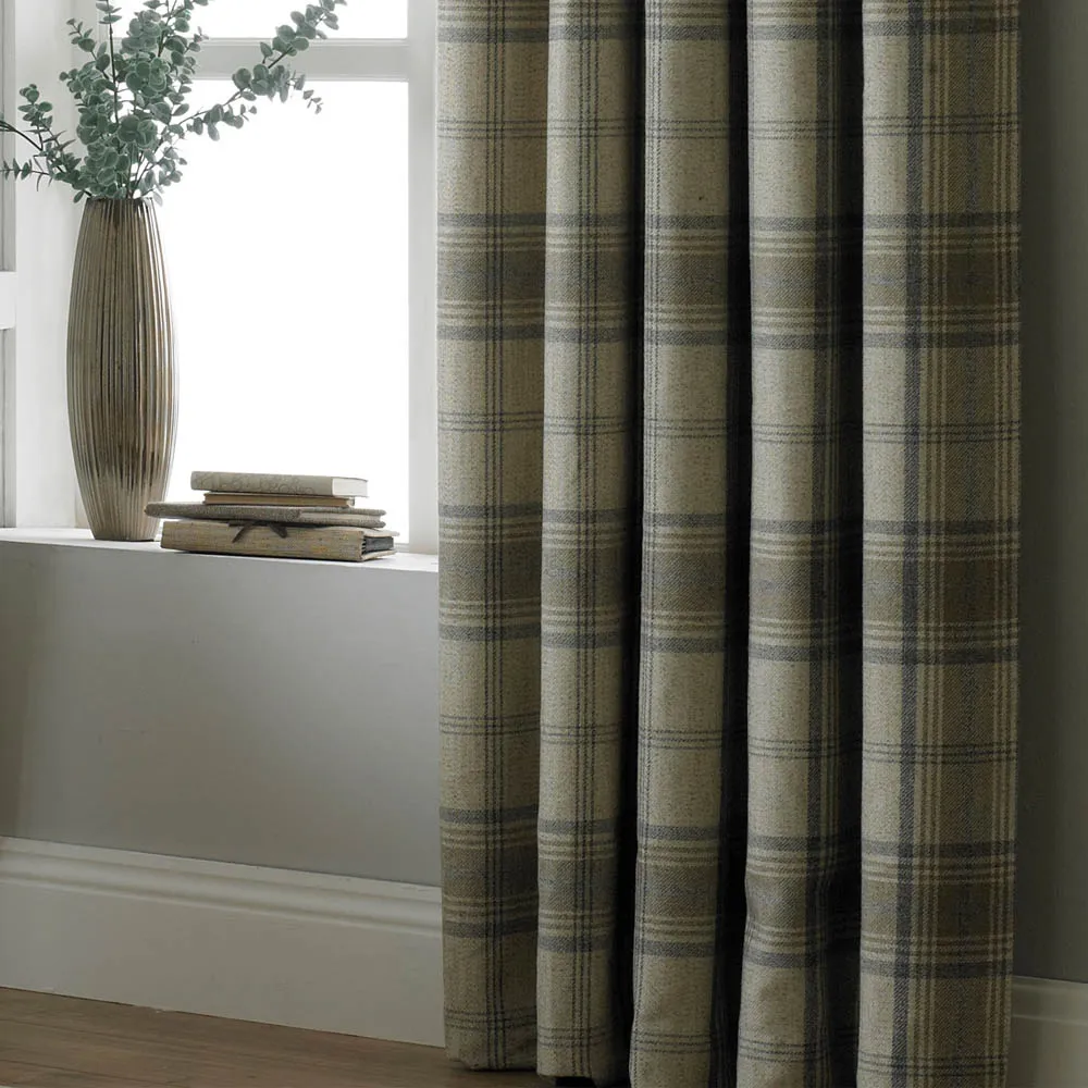 Aviemore Tartan Check Eyelet Curtain - Natural, Polyester