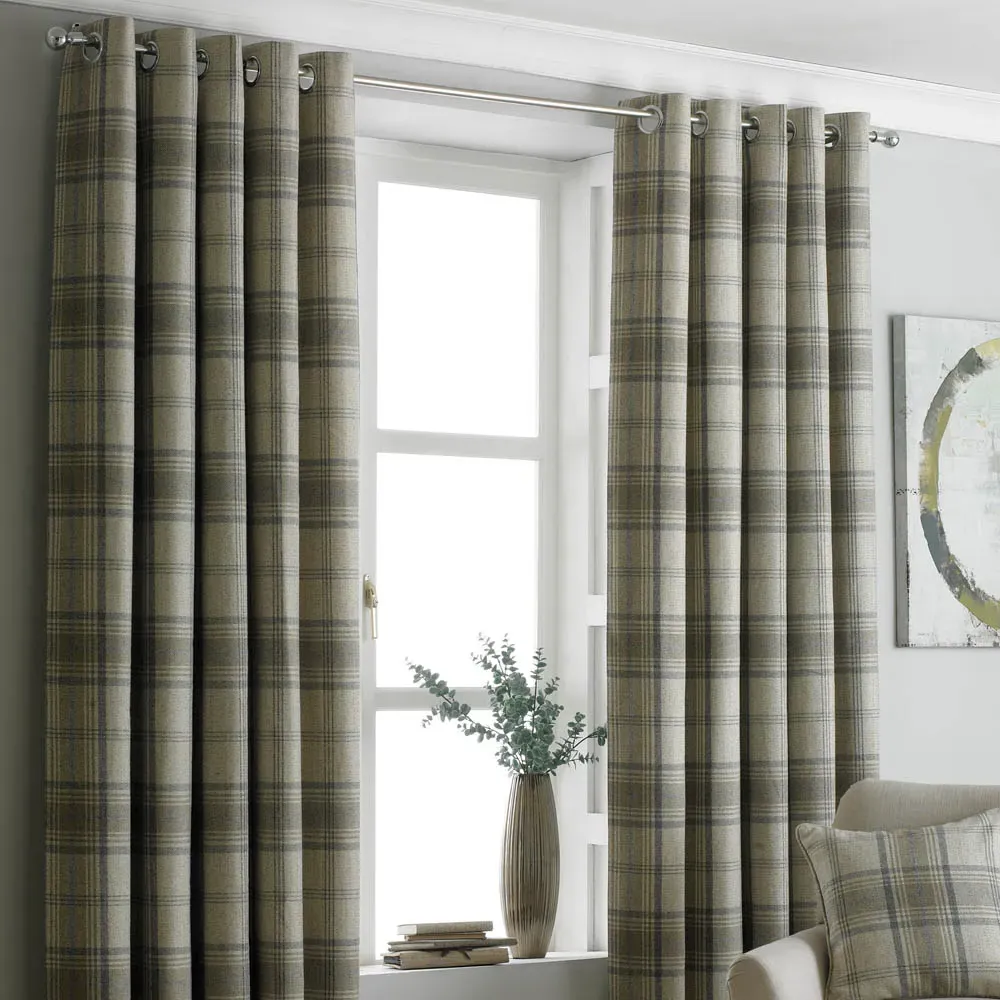Aviemore Tartan Check Eyelet Curtain - Natural, Polyester image