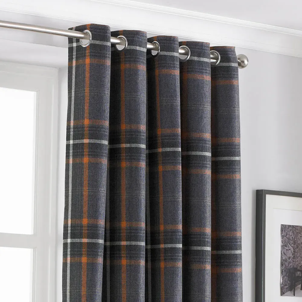 Aviemore Tartan Check Eyelet Curtain - Rust, Polyester