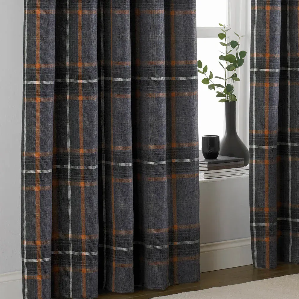 Aviemore Tartan Check Eyelet Curtain - Rust, Polyester