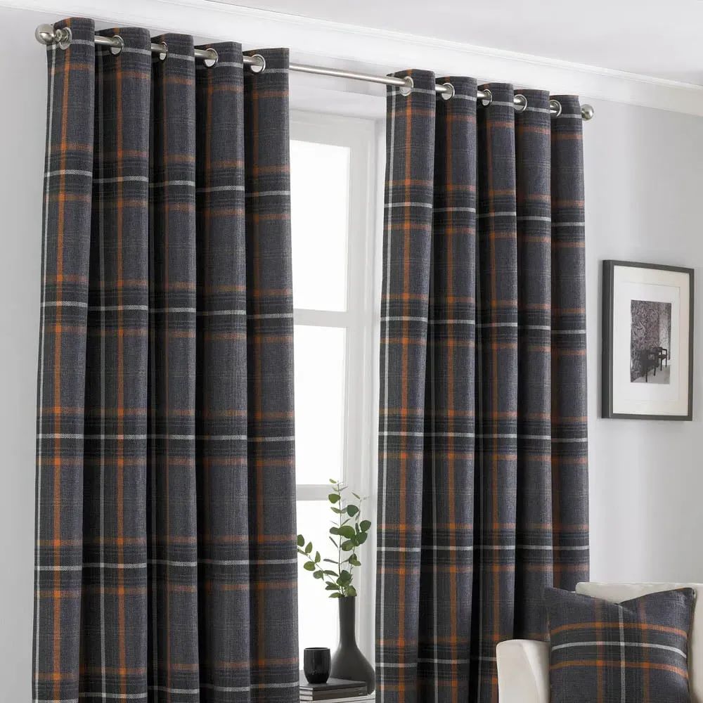 Aviemore Tartan Check Eyelet Curtain - Rust, Polyester