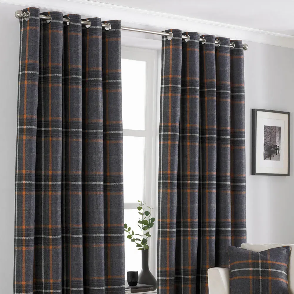 Aviemore Tartan Check Eyelet Curtain - Rust, Polyester