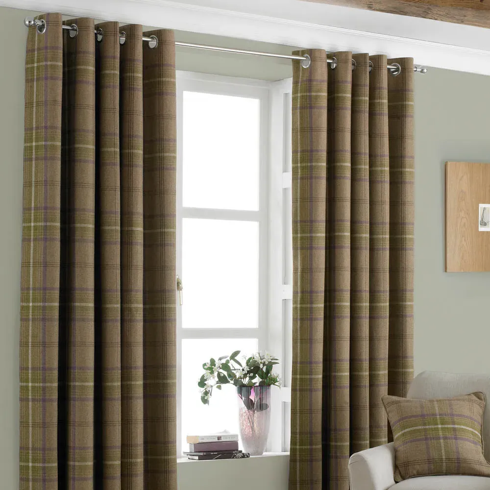 Aviemore Tartan Check Eyelet Curtain - Thistle, Polyester