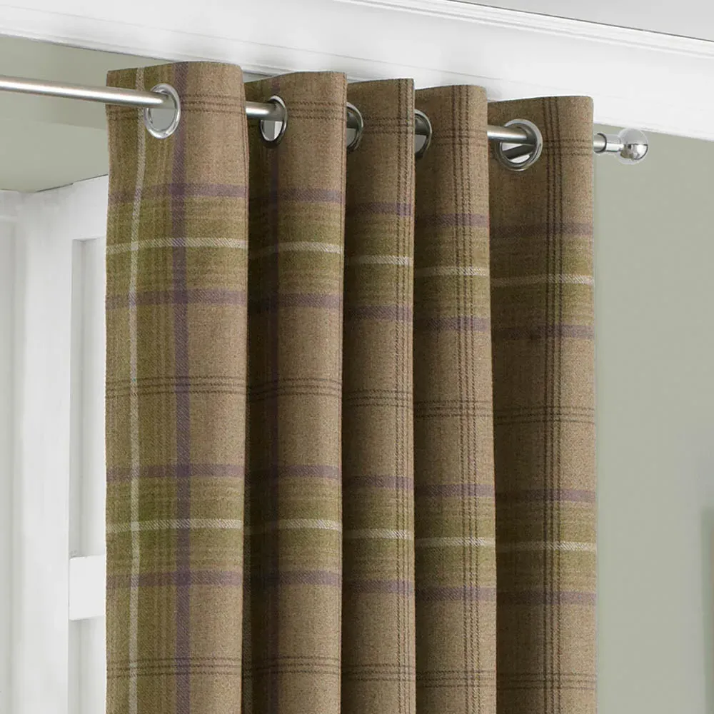 Aviemore Tartan Check Eyelet Curtain - Thistle, Polyester