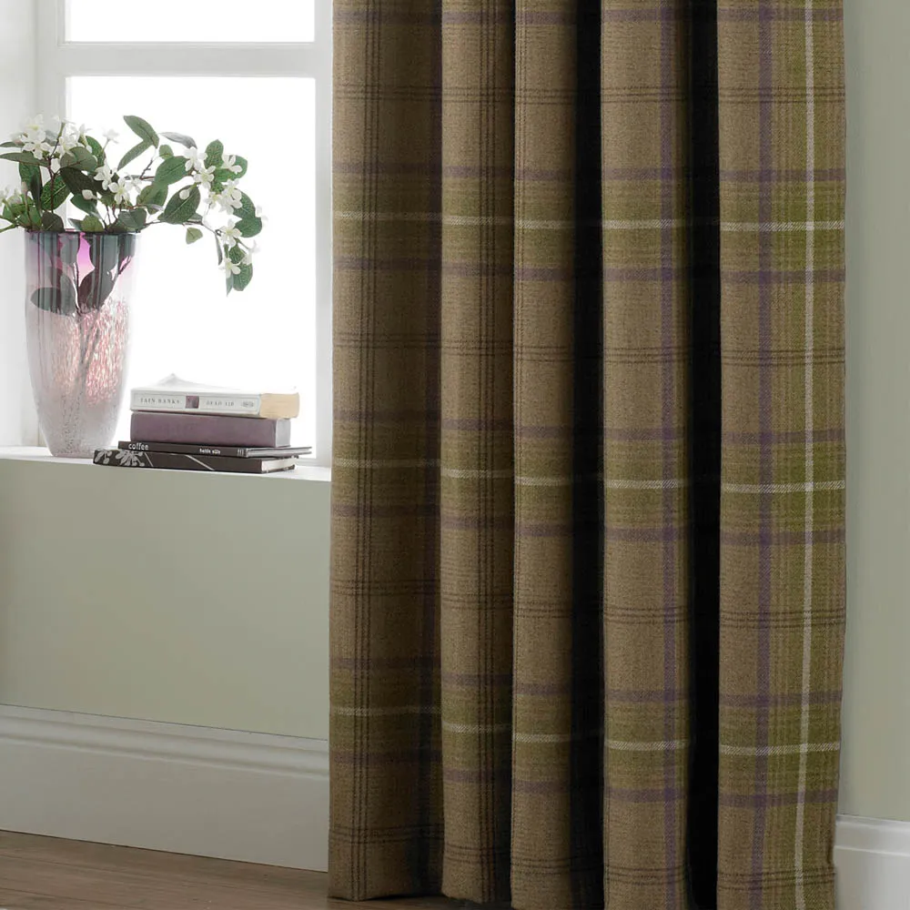 Aviemore Tartan Check Eyelet Curtain - Thistle, Polyester