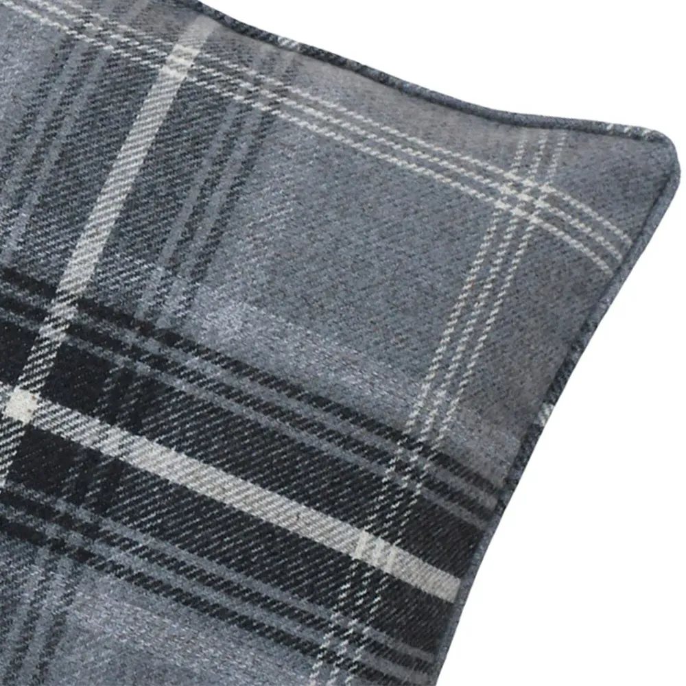Aviemore Tartan Cushion - Grey, Faux Wool