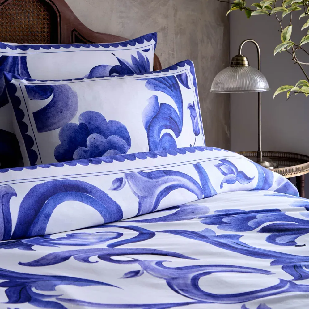 Azzurro Double Printed Cotton Duvet Set - Blue