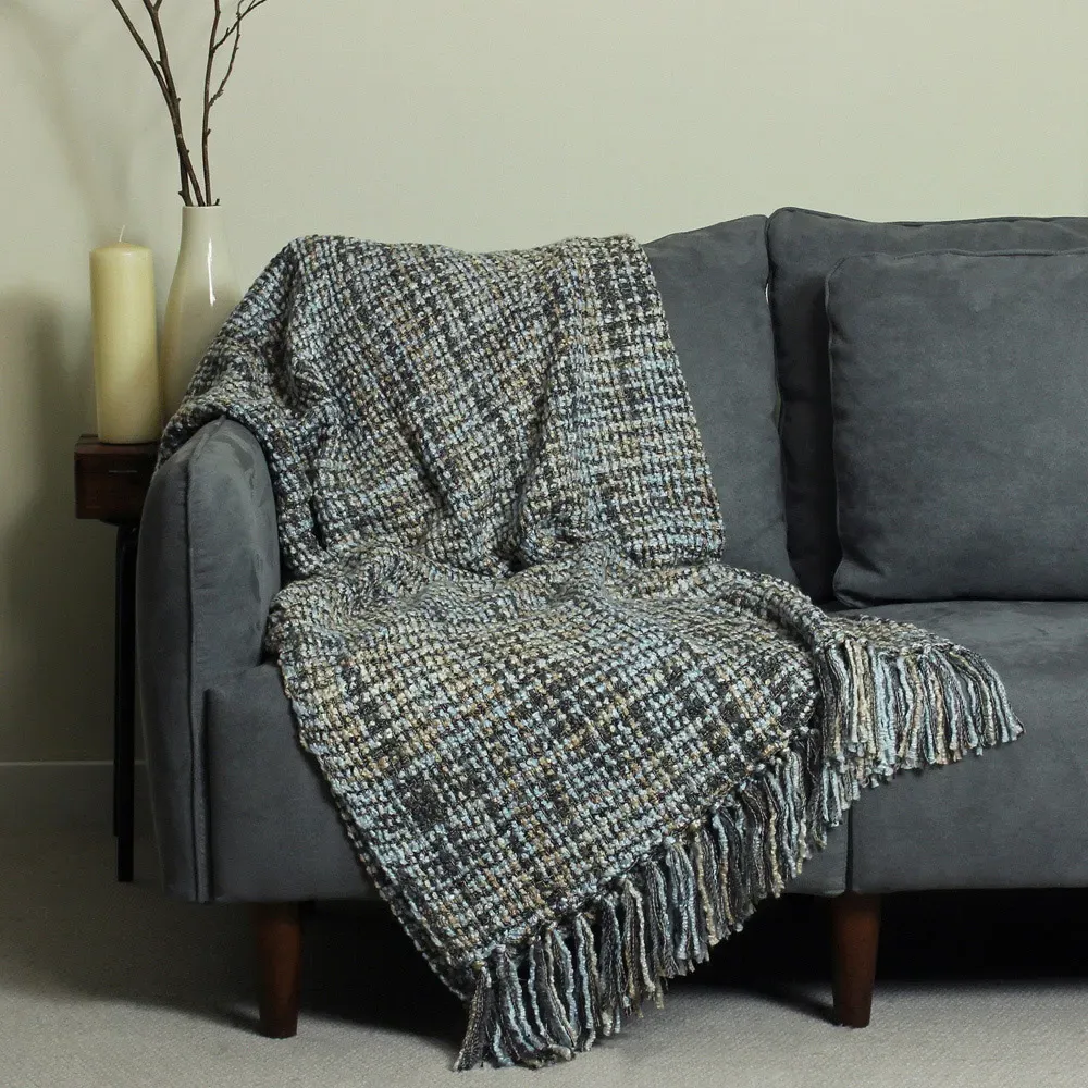 Baoli Chunky Woven Throw - Duck Egg, Acrylic-Polyester