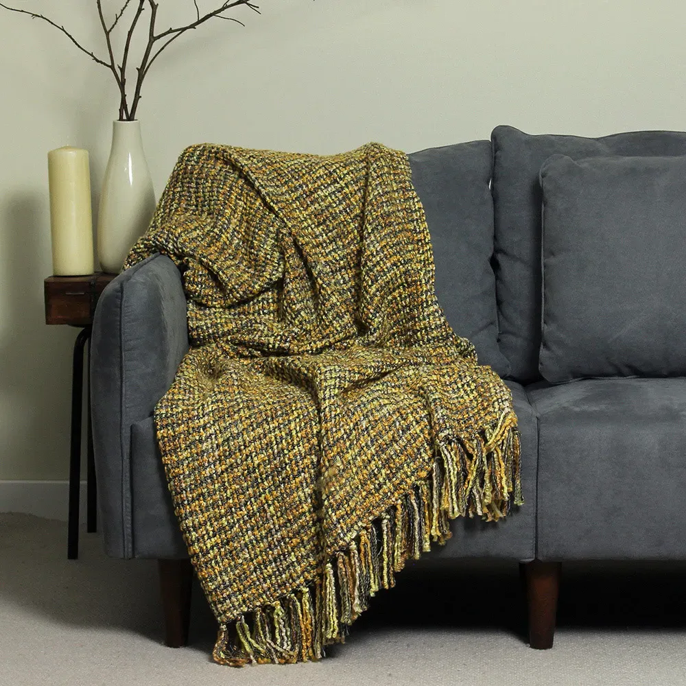 Baoli Chunky Woven Throw - Honey, Acrylic-Polyester