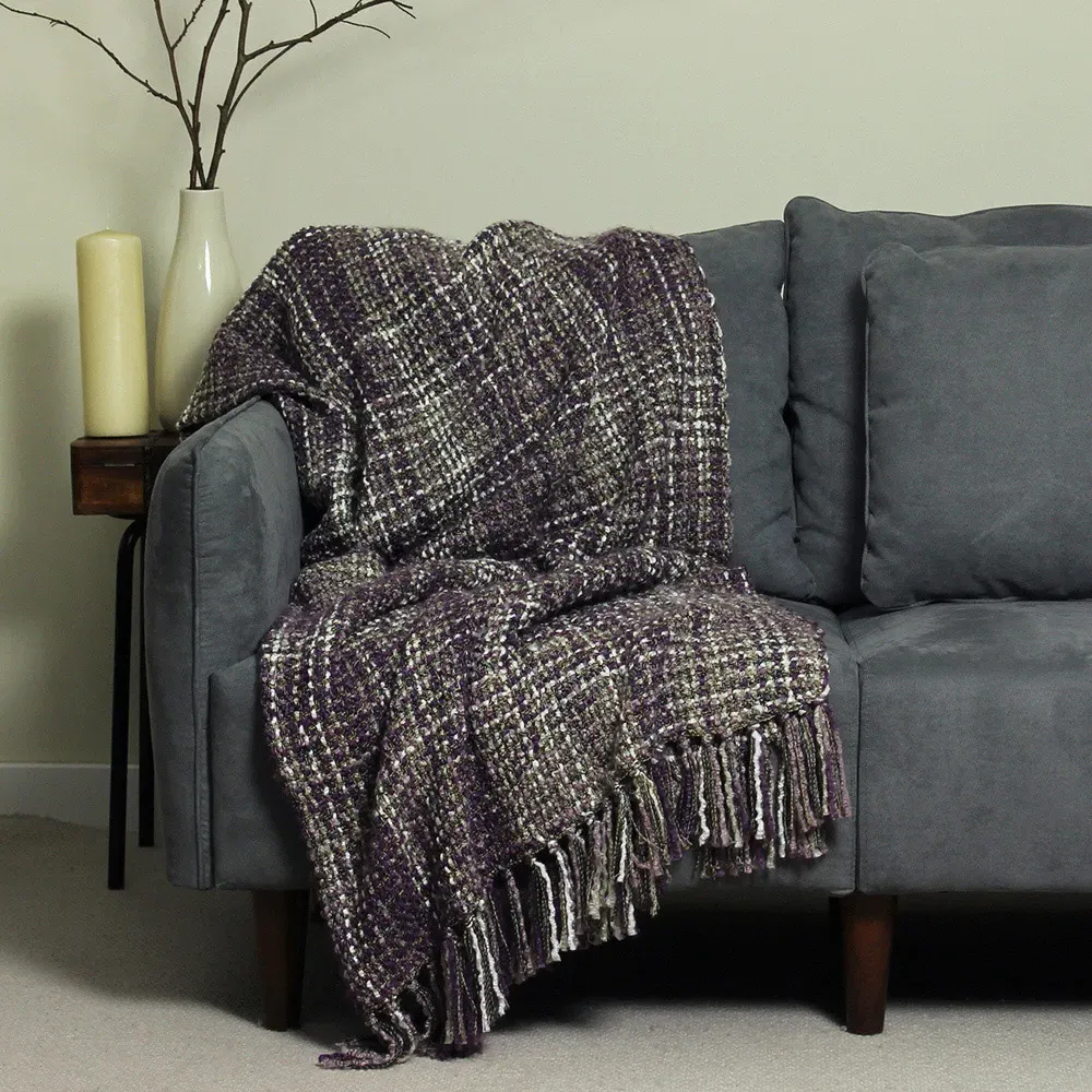 Baoli Chunky Woven Throw - Plum, Acrylic-Polyester