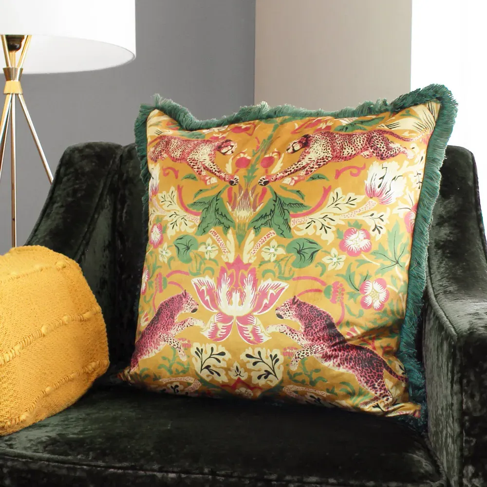 Bexley Tropical Cushion with Fringe - Mustard