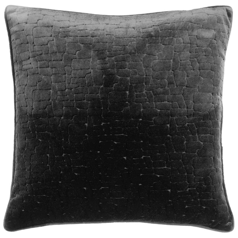 Bloomsbury Geometric Cut Velvet Piped Cushion - Black