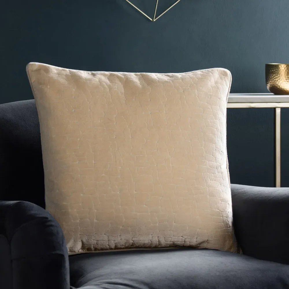 Bloomsbury Geometric Cut Velvet Piped Cushion - Cream
