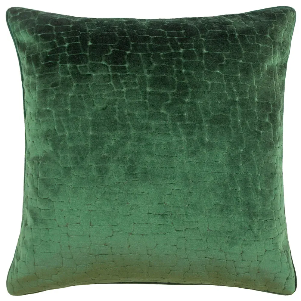 Bloomsbury Geometric Cut Velvet Piped Cushion - Green