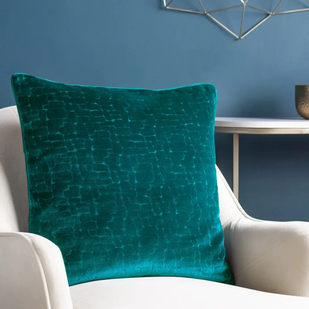 Bloomsbury Geometric Cut Velvet Piped Cushion - Multi
