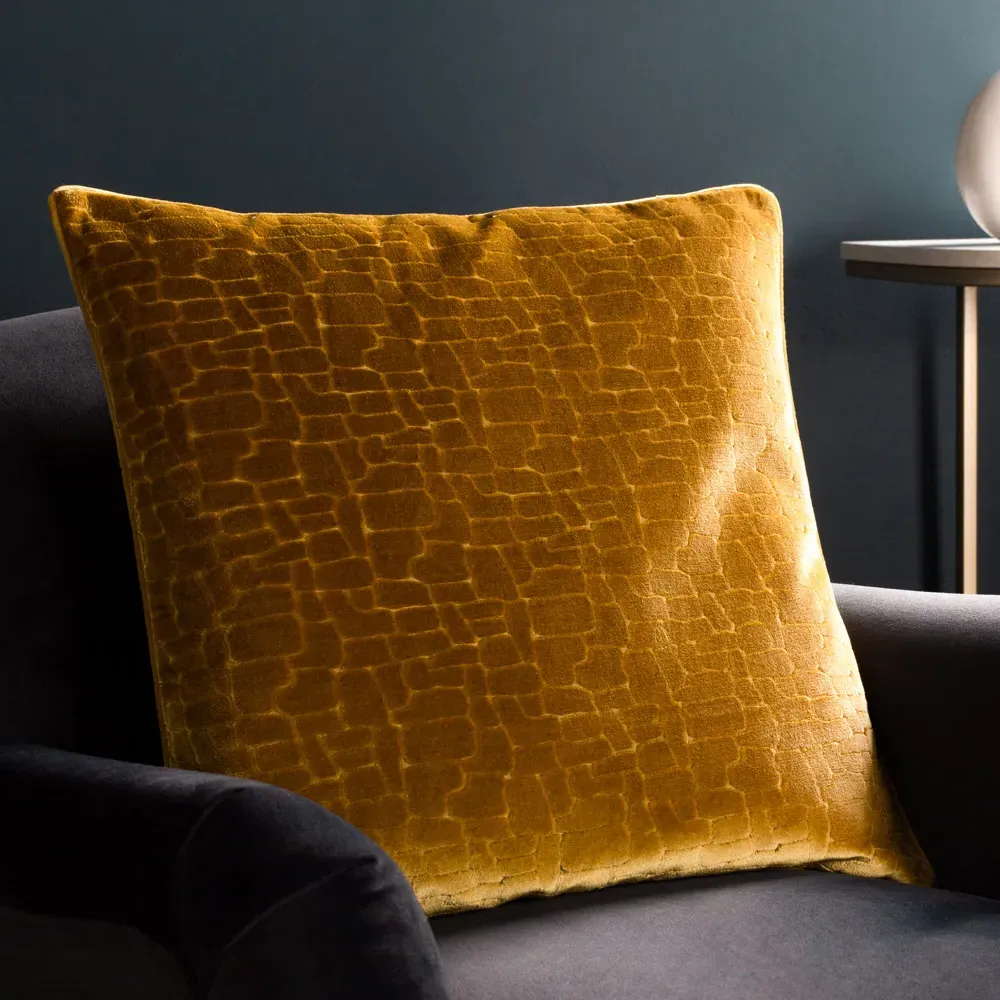 Bloomsbury Geometric Cut Velvet Piped Cushion - Multi