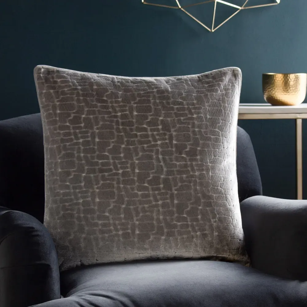 Bloomsbury Geometric Cut Velvet Piped Cushion - Silver