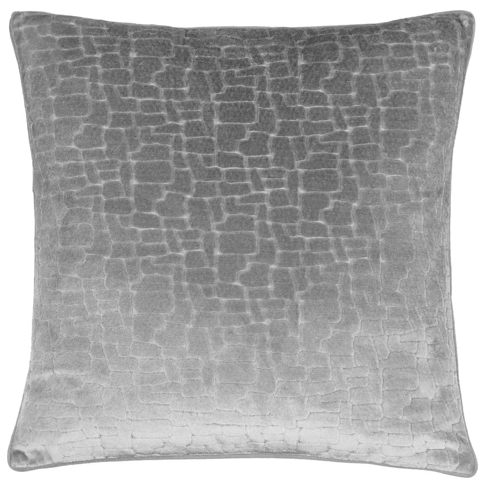 Bloomsbury Geometric Cut Velvet Piped Cushion - Silver