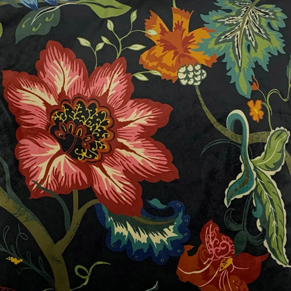 Botanist Floral Cushion with Tassel Edging - Black