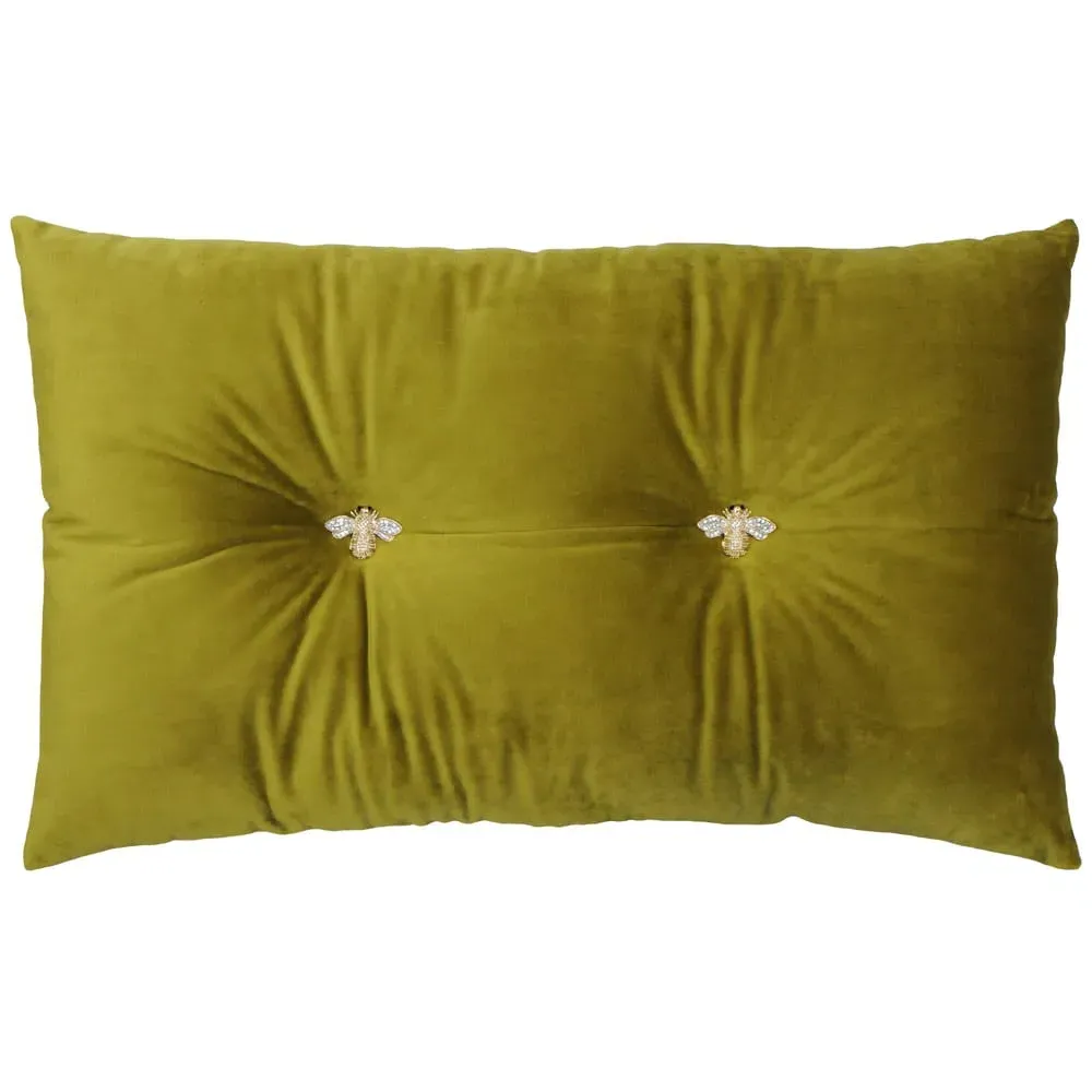 Bumble Bee Cushion - Green, Velvet