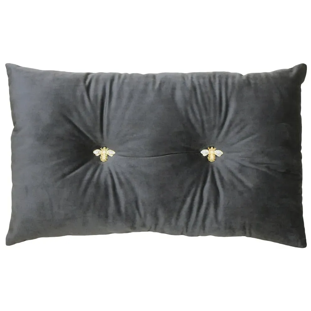 Bumble Bee Cushion - Grey, Velvet
