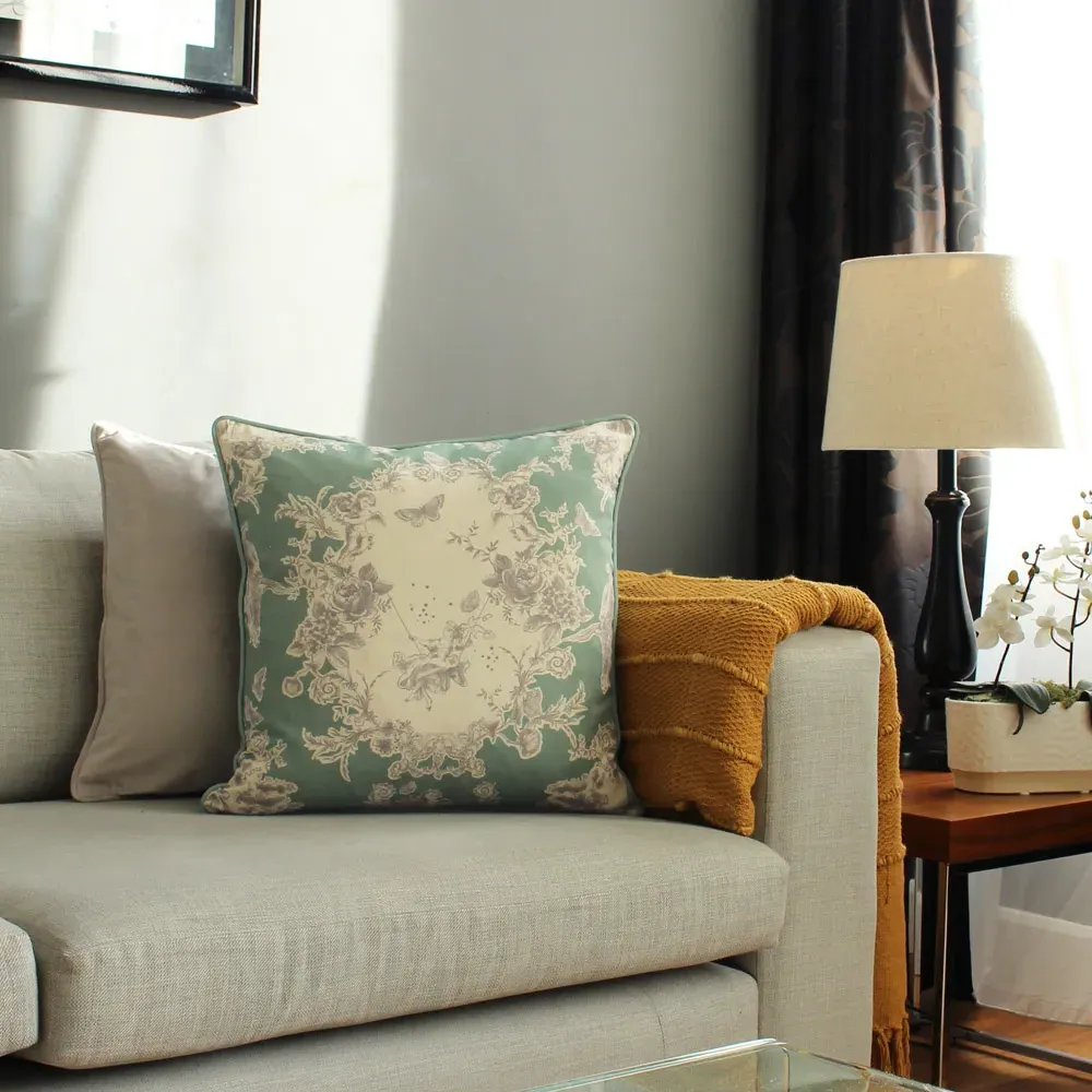 Burford Floral Cushion - Sage Green, Velvet