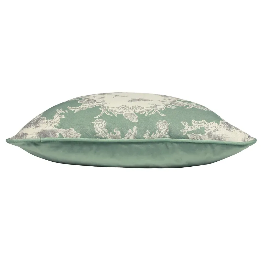 Burford Floral Cushion - Sage Green, Velvet