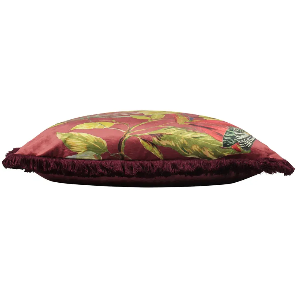 Cahala Tropical Cushion with Fringe - Berry