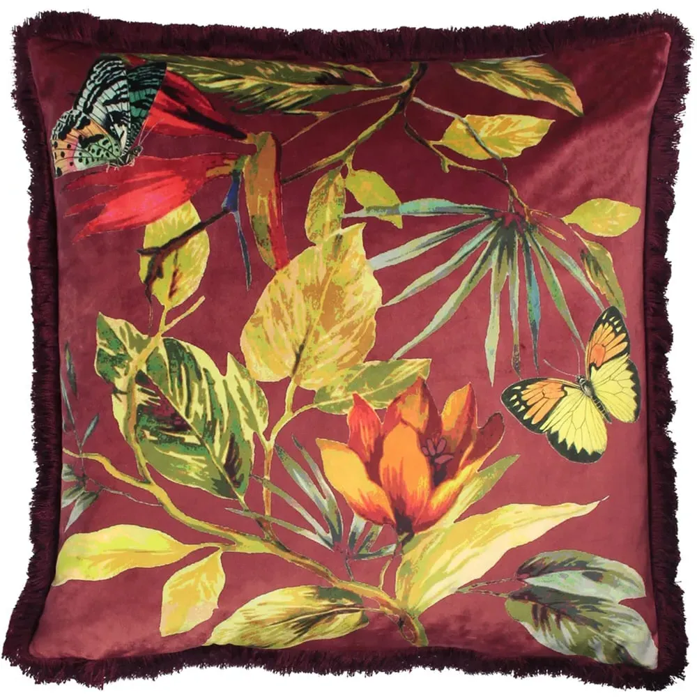 Cahala Tropical Cushion with Fringe - Berry image