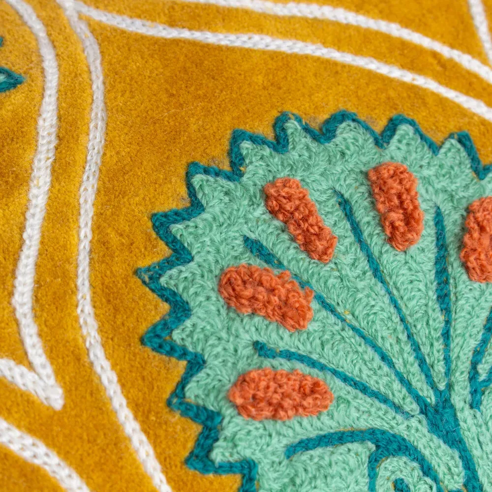 Casa Embroidered Cushion - Ochre, Cotton