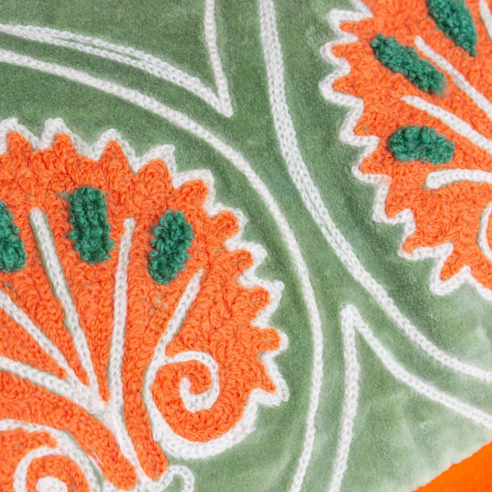 Casa Embroidered Cushion - Peridot, Cotton