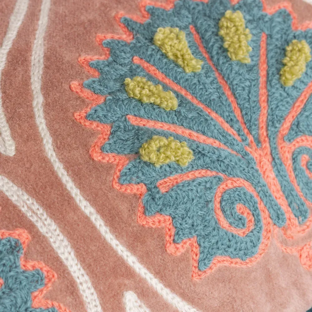 Casa Embroidered Cushion - Rose, Cotton