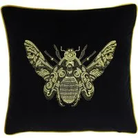 Cerana Embroidered Cushion - Black, Velvet