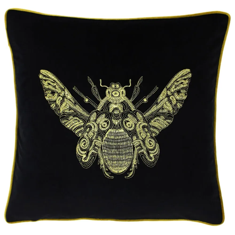 Cerana Embroidered Cushion - Black, Velvet image