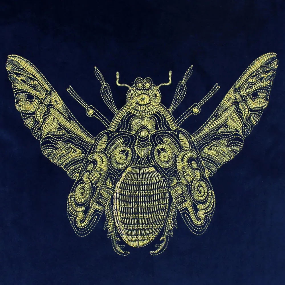 Cerana Embroidered Cushion - Blue, Velvet