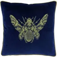 Cerana Embroidered Cushion - Blue, Velvet