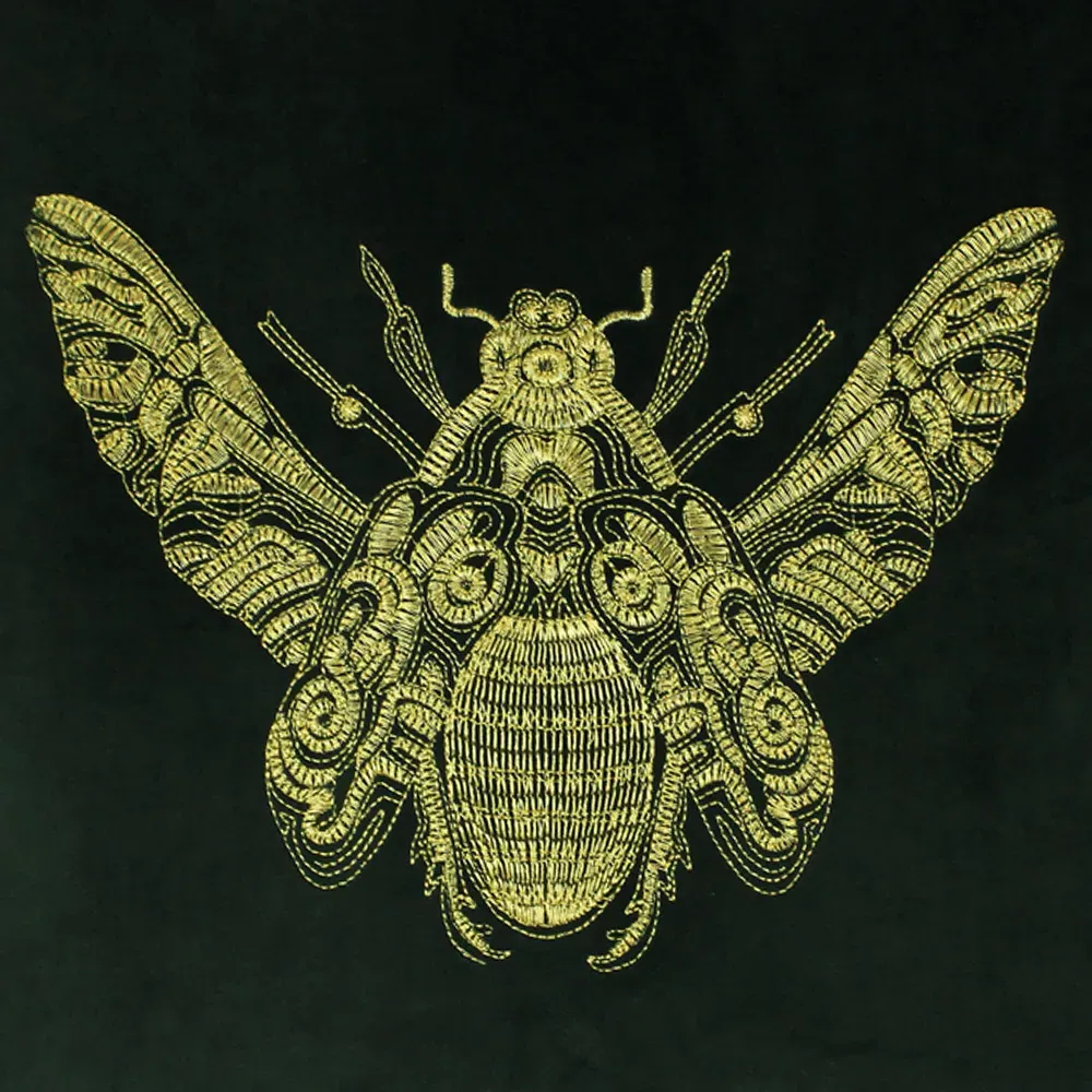 Cerana Embroidered Cushion - Green, Velvet