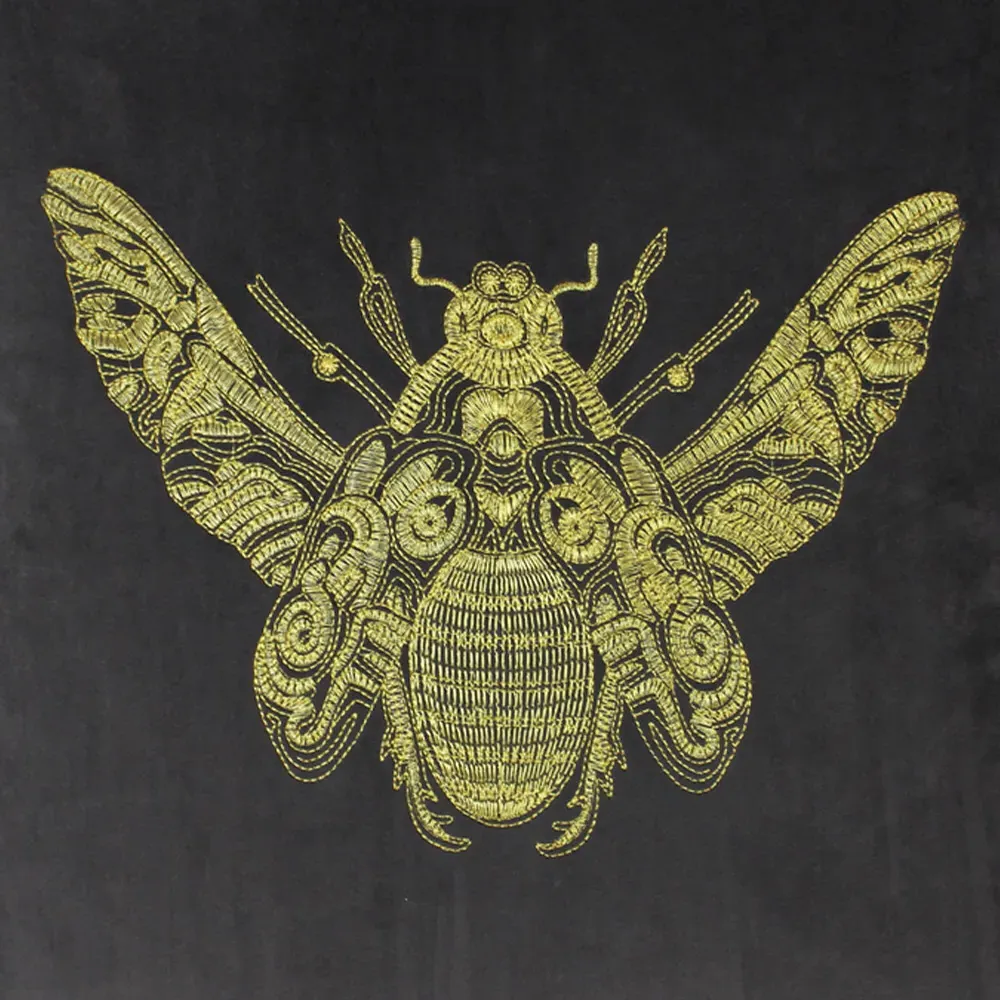 Cerana Embroidered Cushion - Grey, Velvet