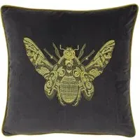 Cerana Embroidered Cushion - Grey, Velvet