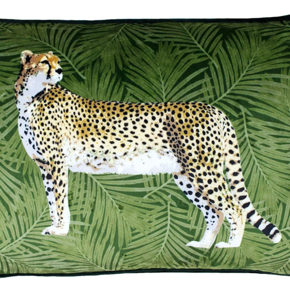 Cheetah Forest Cushion - Green, Velvet