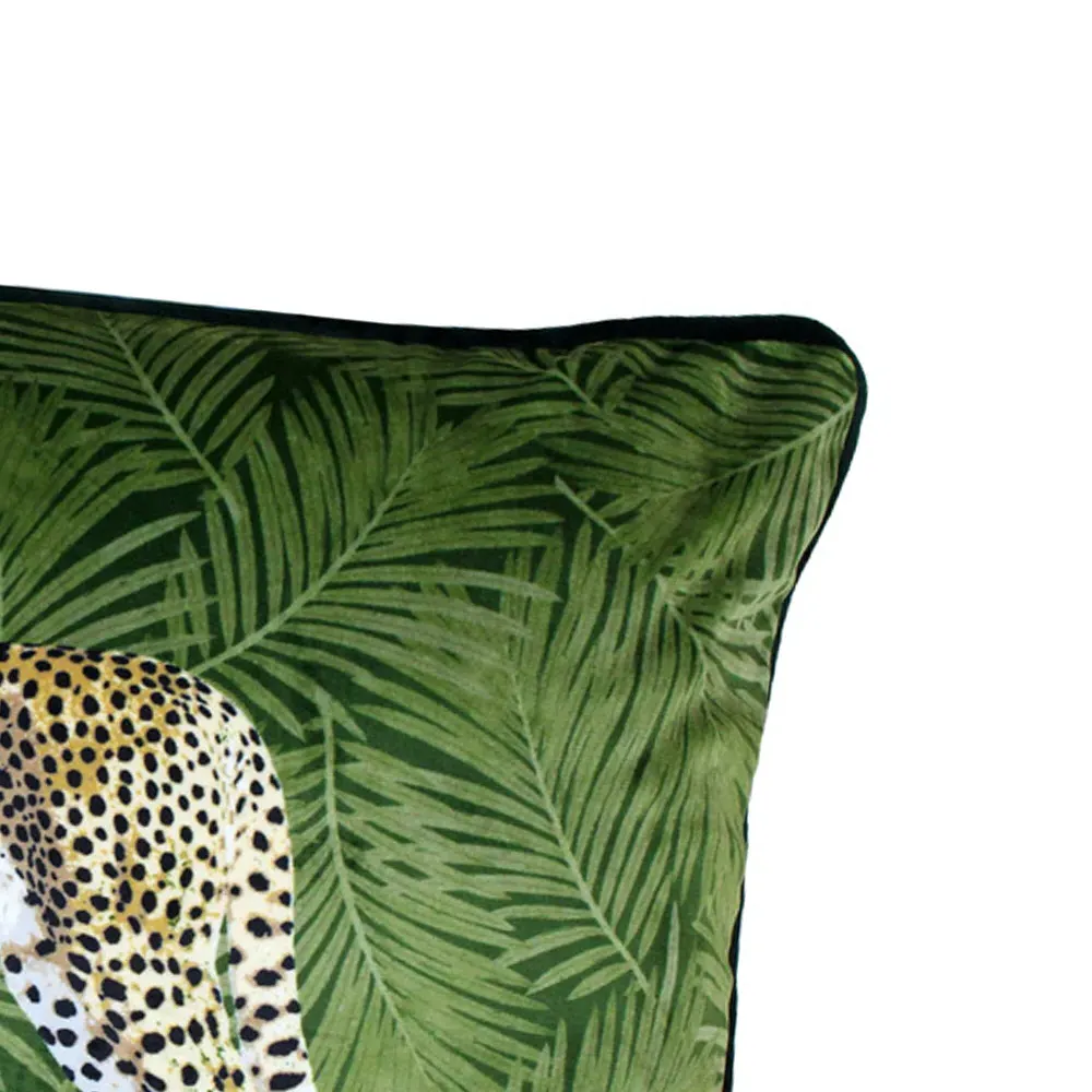 Cheetah Forest Cushion - Green, Velvet