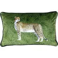 Cheetah Forest Cushion - Green, Velvet