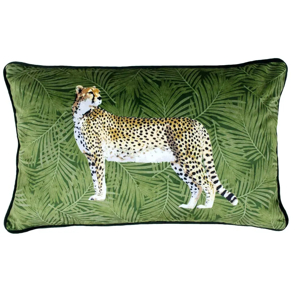 Cheetah Forest Cushion - Green, Velvet