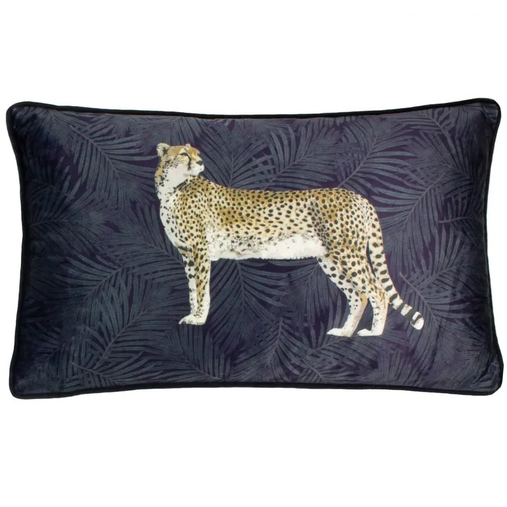 Cheetah Forest Cushion - Navy, Velvet